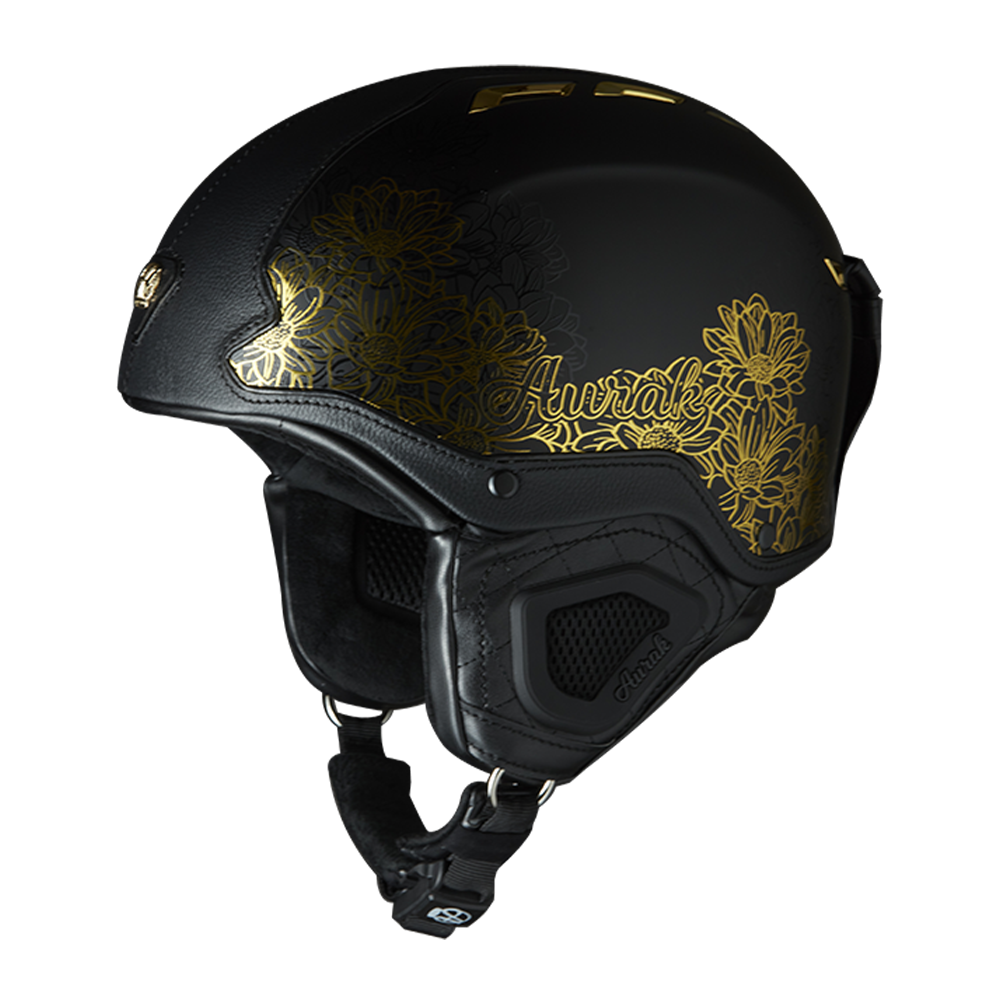 Casco de esquí FLORES – Negro & dorado floral
